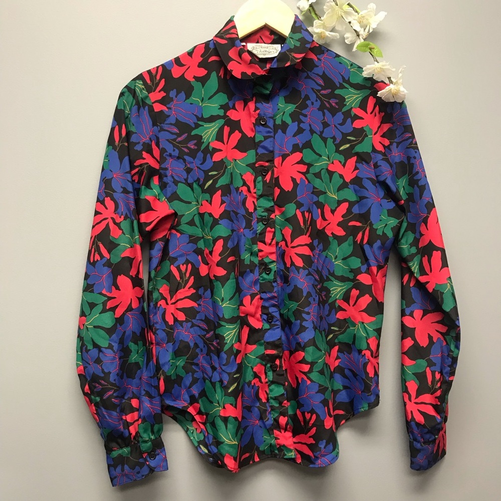 The Villager Vintage Women’s Blouse Floral Print Long Sleeves Size 6 [R]
